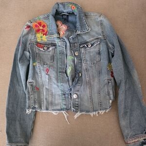 GAP Light Wash Denim Jacket with Multicolor Floral Embroidery